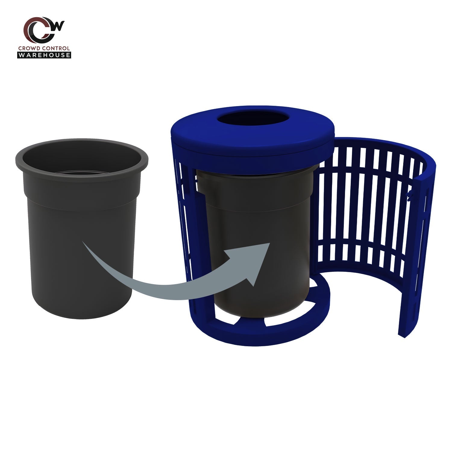 Downtown Side Opening Trash Receptacles - Crowd Control Warehouse