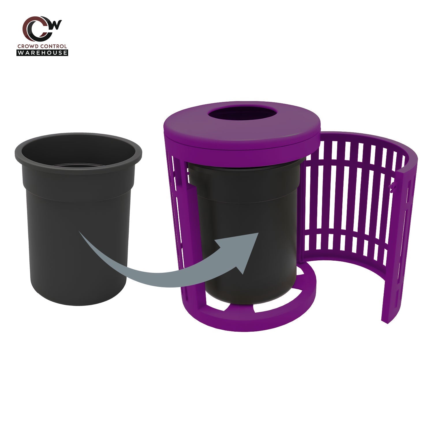 Downtown Side Opening Trash Receptacles - Crowd Control Warehouse