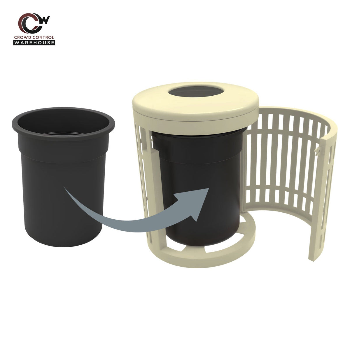 Downtown Side Opening Trash Receptacles - Crowd Control Warehouse