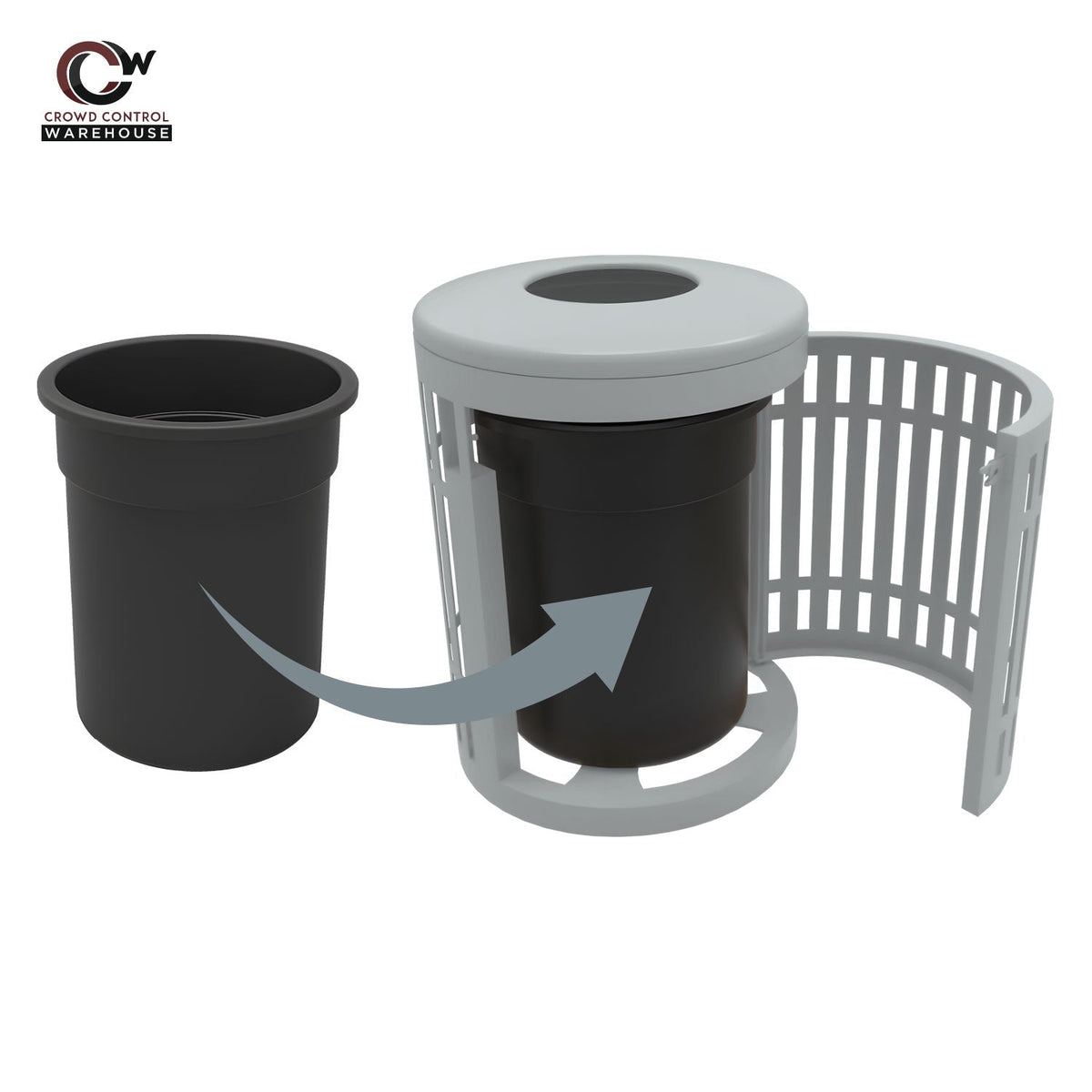Downtown Side Opening Trash Receptacles - Crowd Control Warehouse