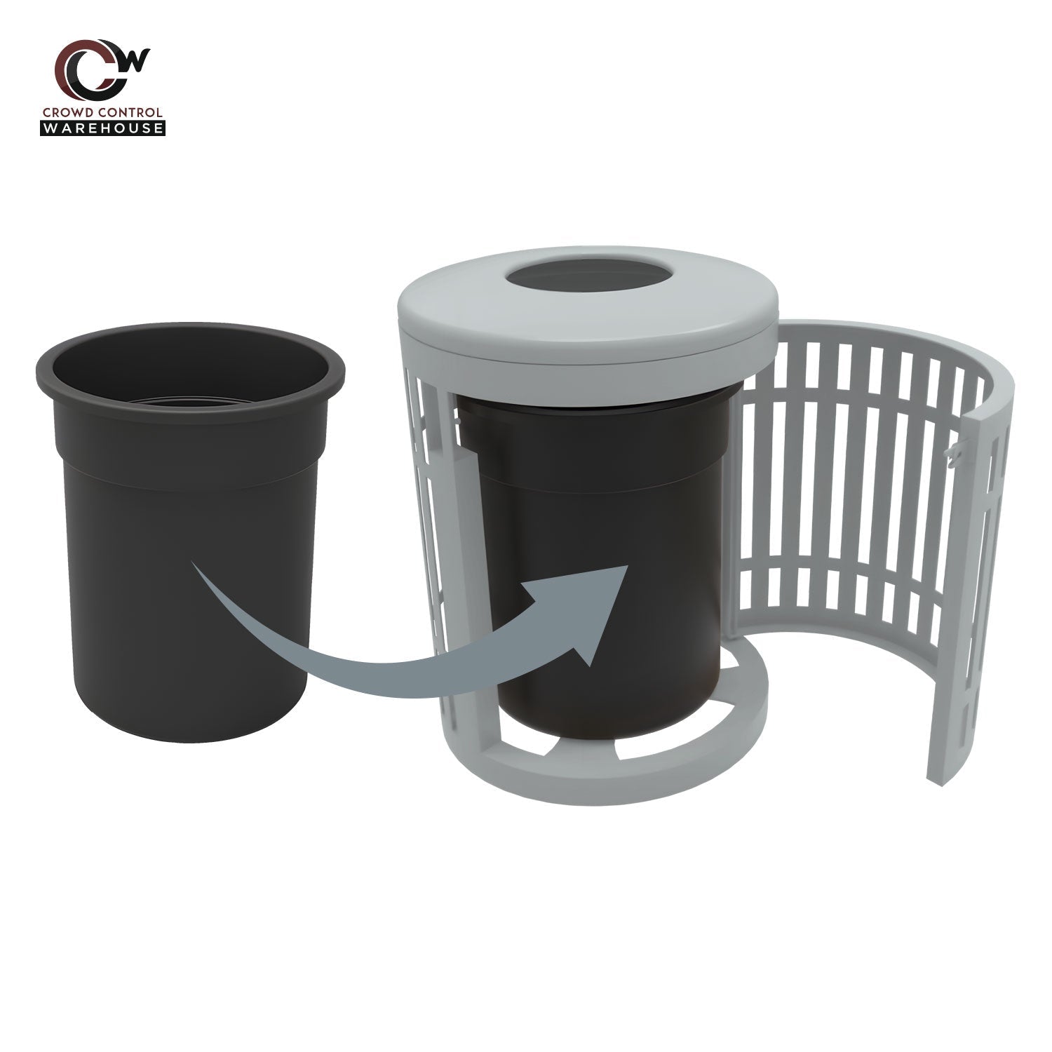Downtown Side Opening Trash Receptacles - Crowd Control Warehouse