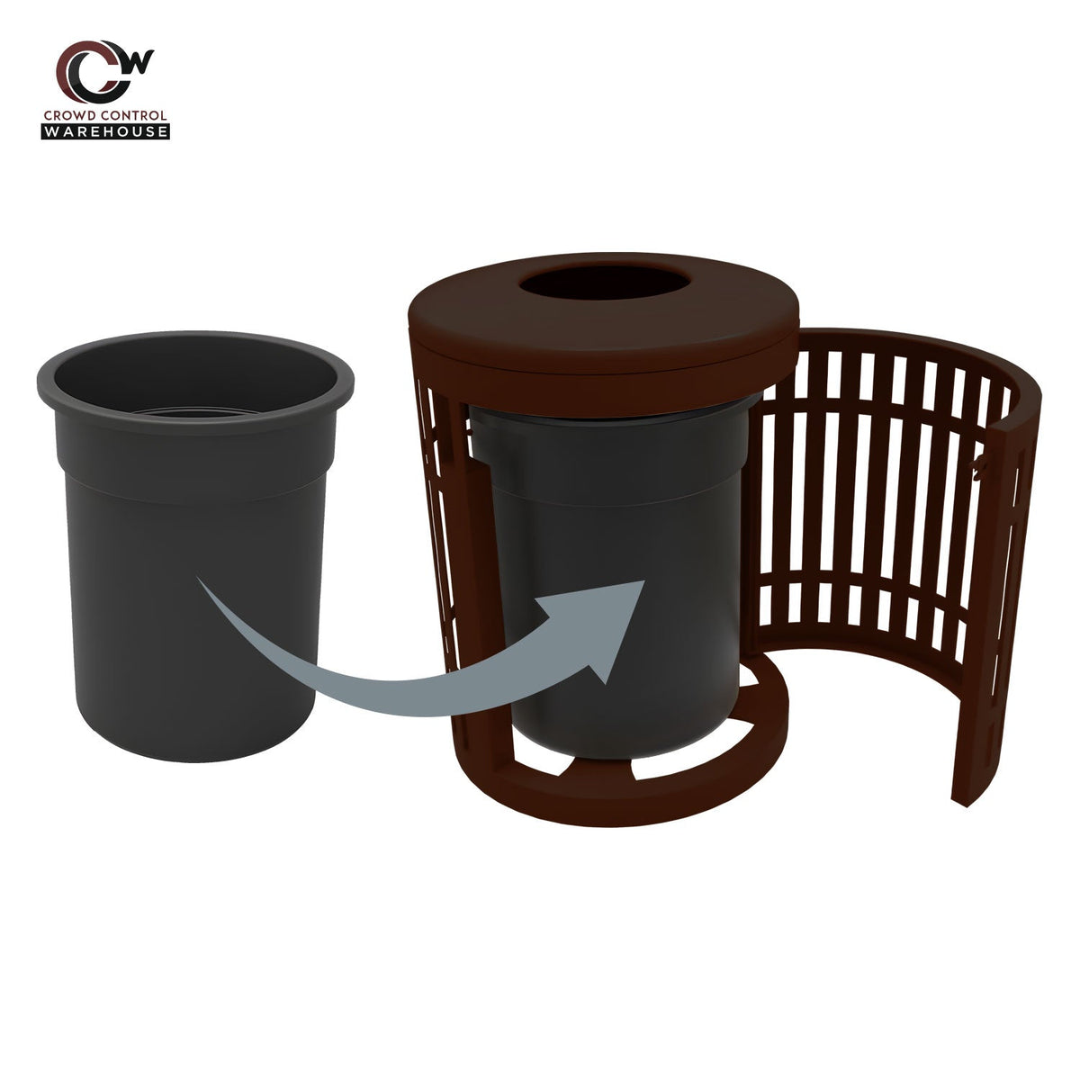 Downtown Side Opening Trash Receptacles - Crowd Control Warehouse