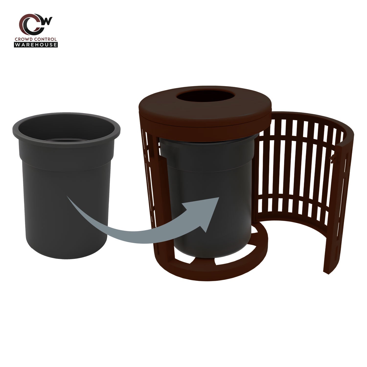 Downtown Side Opening Trash Receptacles - Crowd Control Warehouse