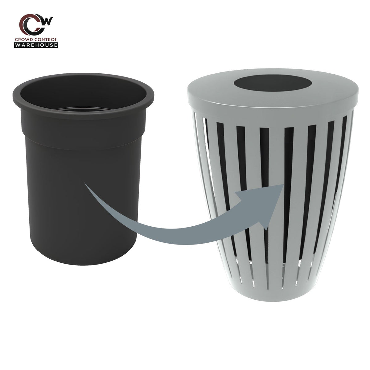 Downtown Tapered Trash Receptacles - Crowd Control Warehouse