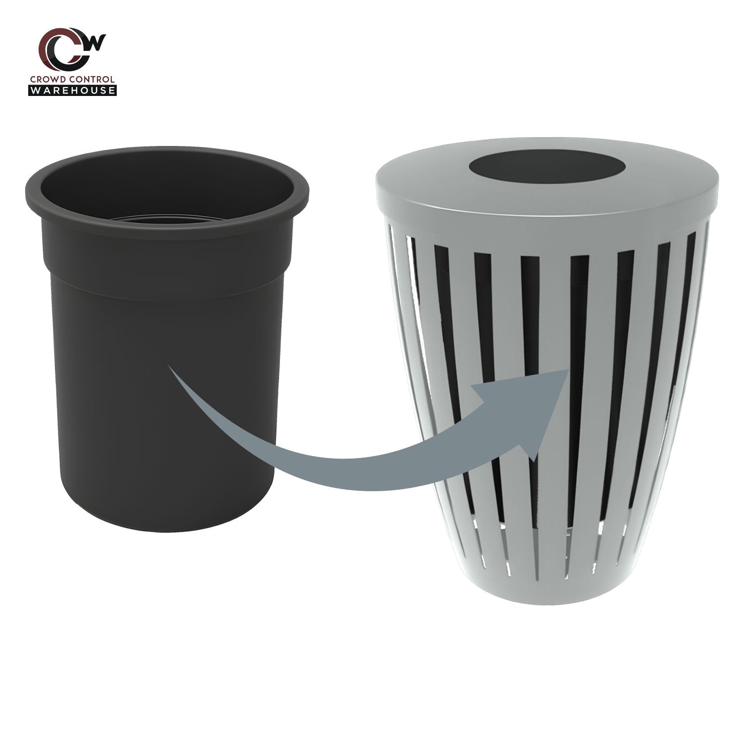 Downtown Tapered Trash Receptacles - Crowd Control Warehouse