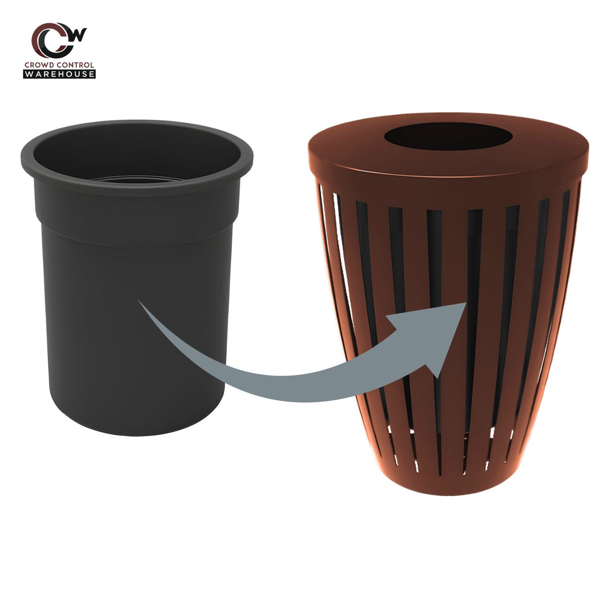 Downtown Tapered Trash Receptacles - Crowd Control Warehouse