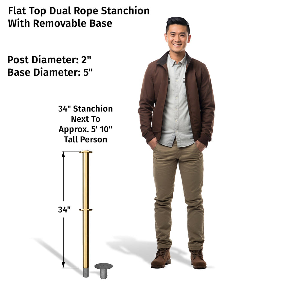 Flat Top Dual Rope Stanchion with Removable Base - Montour Line CXLineDR - Crowd Control Warehouse