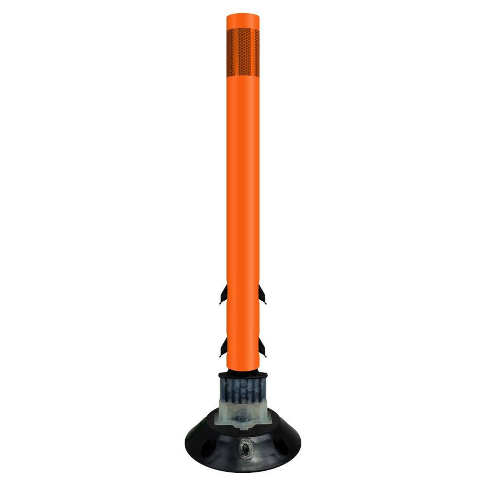 FlexStake 750 Series Surface Mount Traffic Delineator - Orange Tubular Post with Reflective Sheeting Options - Crowd Control Warehouse
