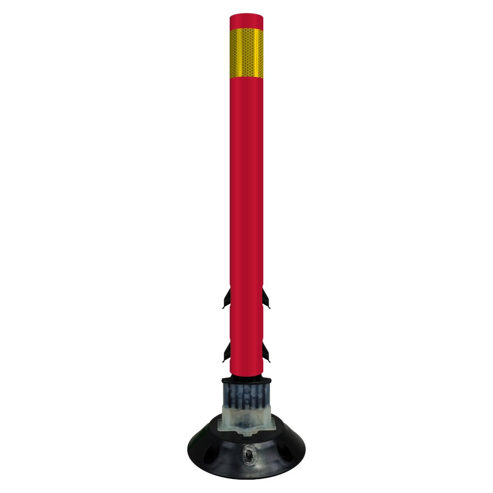 FlexStake 750 Series Surface Mount Traffic Delineator - Red Tubular Post with Reflective Sheeting Options - Crowd Control Warehouse