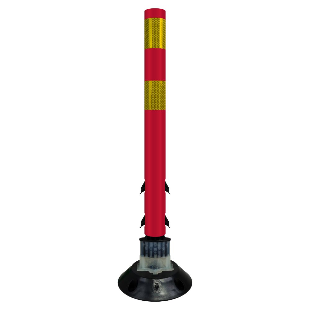 FlexStake 750 Series Surface Mount Traffic Delineator - Red Tubular Post with Reflective Sheeting Options - Crowd Control Warehouse