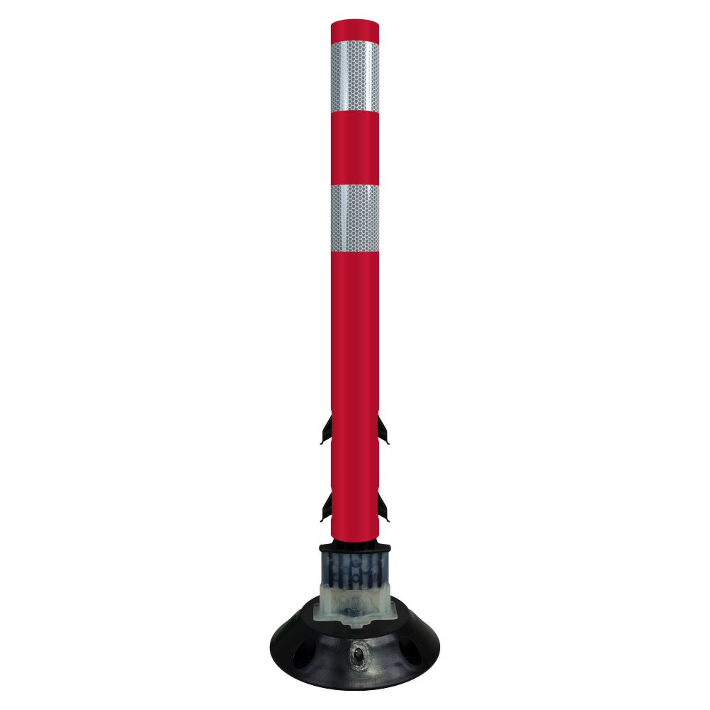 FlexStake 750 Series Surface Mount Traffic Delineator - Red Tubular Post with Reflective Sheeting Options - Crowd Control Warehouse
