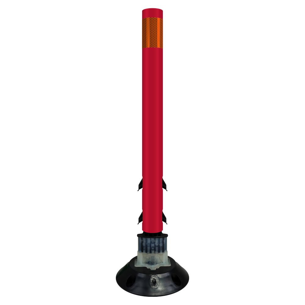 FlexStake 750 Series Surface Mount Traffic Delineator - Red Tubular Post with Reflective Sheeting Options - Crowd Control Warehouse