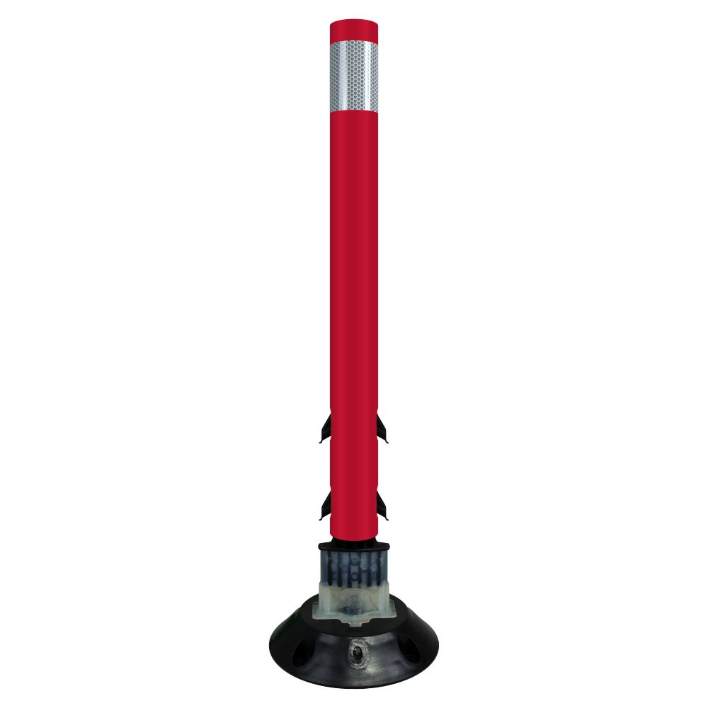 FlexStake 750 Series Surface Mount Traffic Delineator - Red Tubular Post with Reflective Sheeting Options - Crowd Control Warehouse