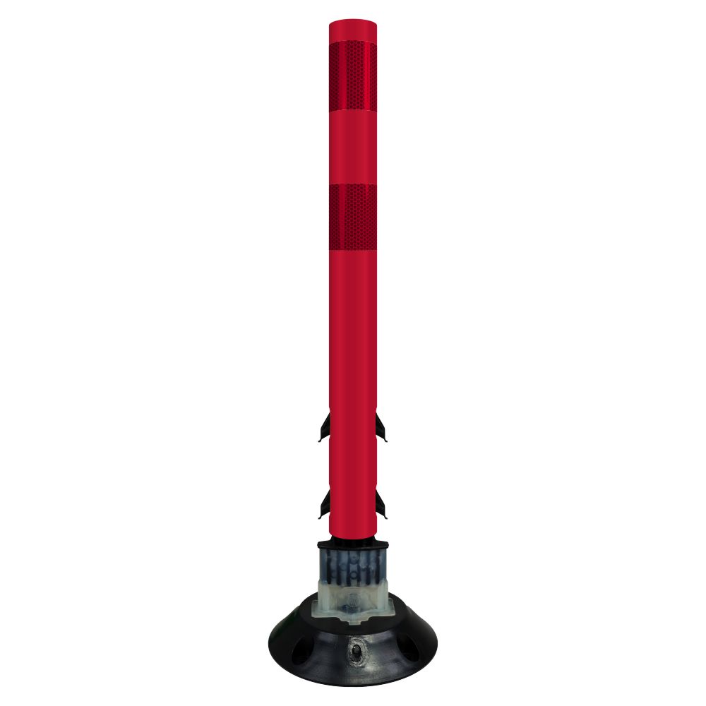 FlexStake 750 Series Surface Mount Traffic Delineator - Red Tubular Post with Reflective Sheeting Options - Crowd Control Warehouse