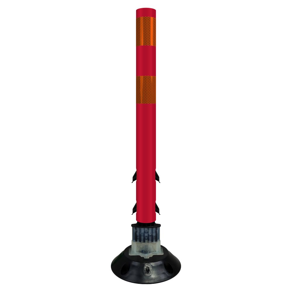 FlexStake 750 Series Surface Mount Traffic Delineator - Red Tubular Post with Reflective Sheeting Options - Crowd Control Warehouse