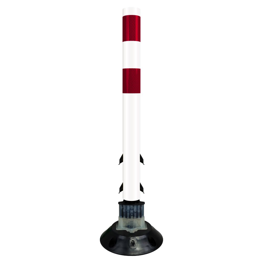 FlexStake 750 Series Surface Mount Traffic Delineator - White Tubular Post with Reflective Sheeting Options - Crowd Control Warehouse
