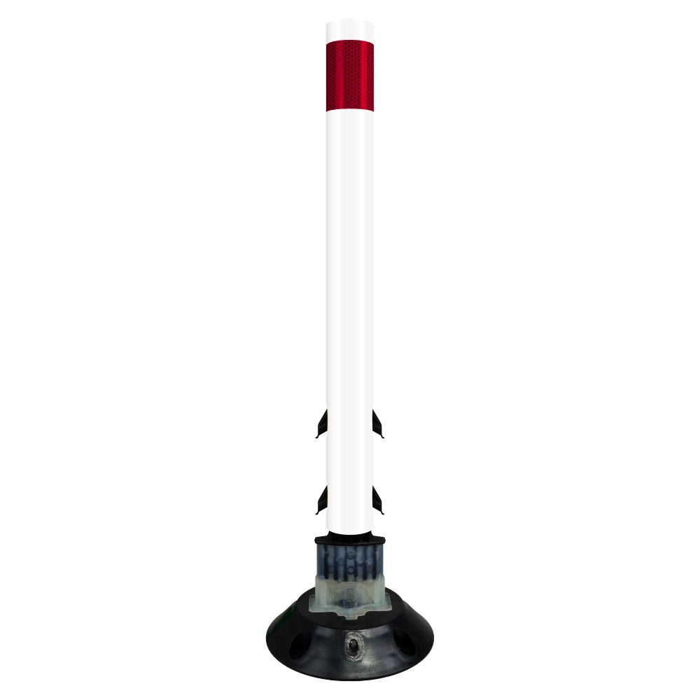 FlexStake 750 Series Surface Mount Traffic Delineator - White Tubular Post with Reflective Sheeting Options - Crowd Control Warehouse