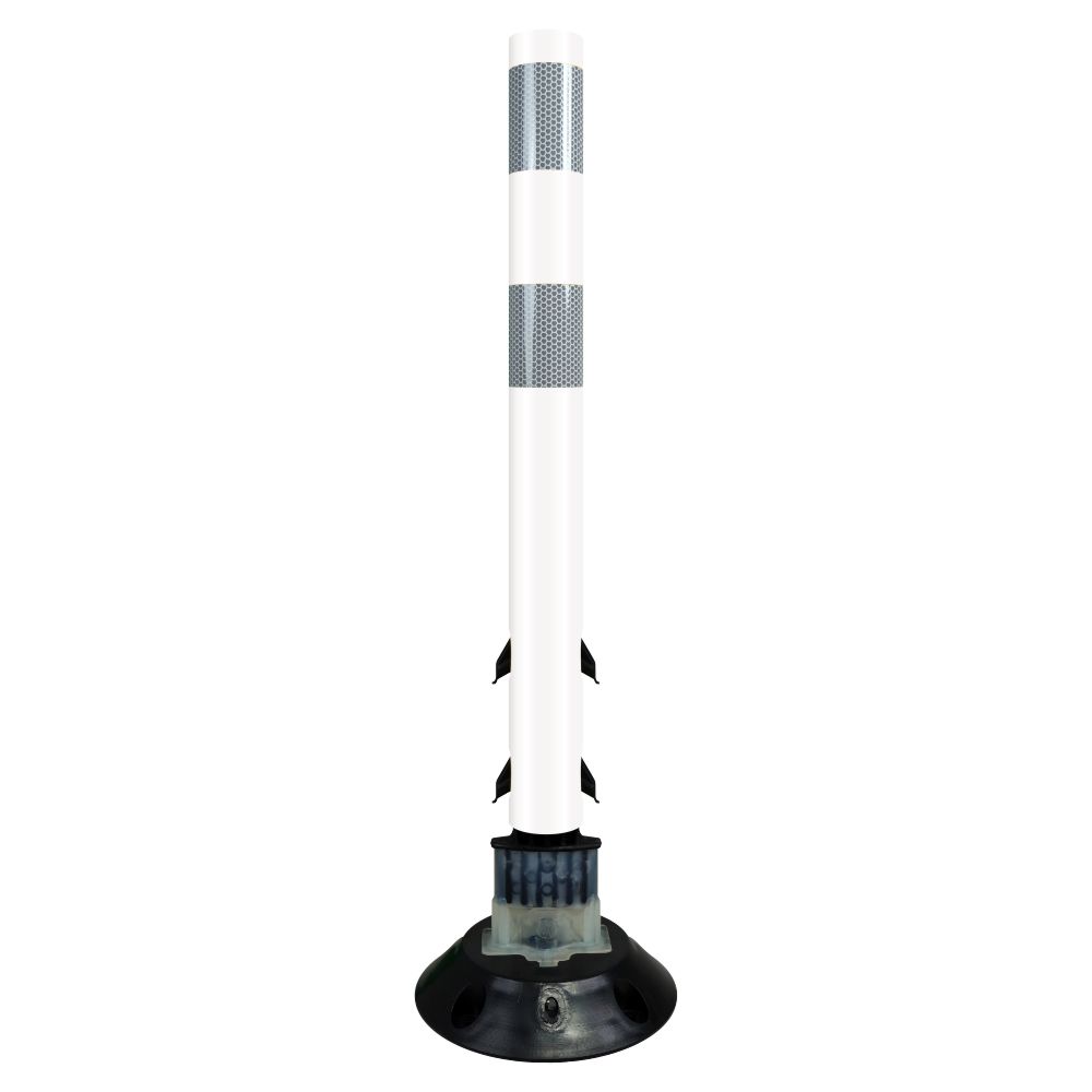 FlexStake 750 Series Surface Mount Traffic Delineator - White Tubular Post with Reflective Sheeting Options - Crowd Control Warehouse