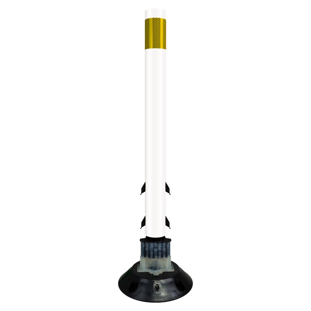 FlexStake 750 Series Surface Mount Traffic Delineator - White Tubular Post with Reflective Sheeting Options - Crowd Control Warehouse
