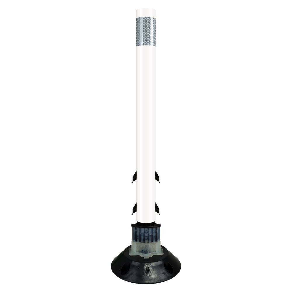 FlexStake 750 Series Surface Mount Traffic Delineator - White Tubular Post with Reflective Sheeting Options - Crowd Control Warehouse
