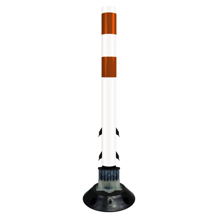 FlexStake 750 Series Surface Mount Traffic Delineator - White Tubular Post with Reflective Sheeting Options - Crowd Control Warehouse