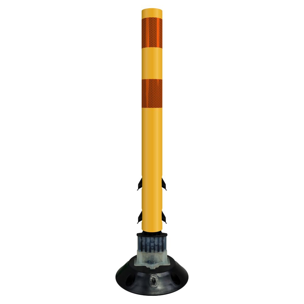 FlexStake 750 Series Surface Mount Traffic Delineator - Yellow Tubular Post with Reflective Sheeting Options - Crowd Control Warehouse