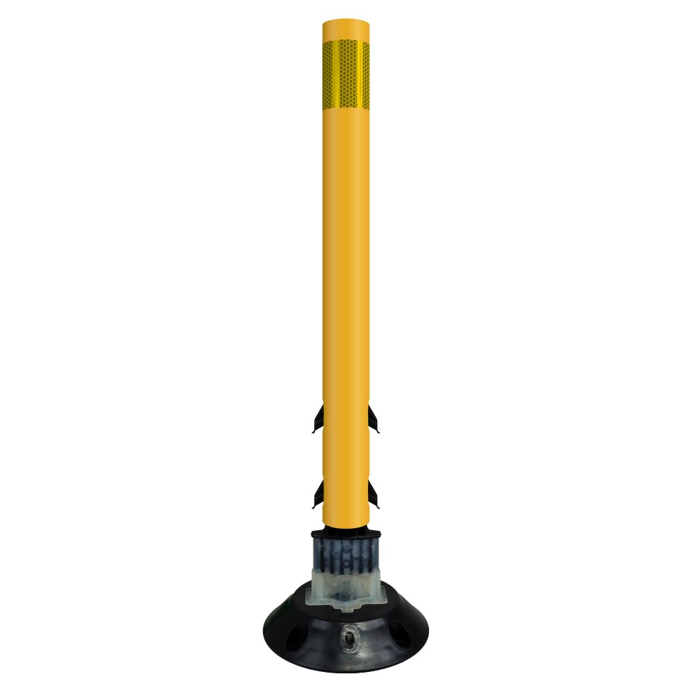 FlexStake 750 Series Surface Mount Traffic Delineator - Yellow Tubular Post with Reflective Sheeting Options - Crowd Control Warehouse