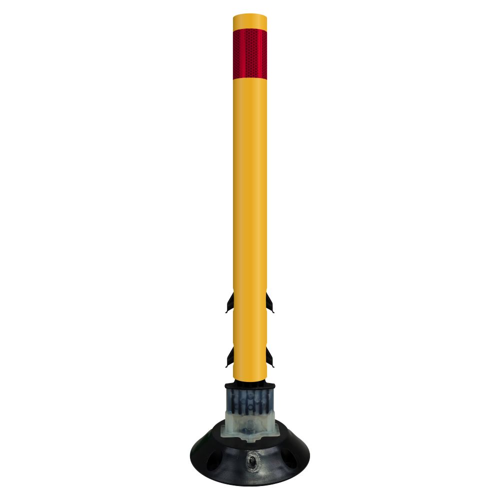 FlexStake 750 Series Surface Mount Traffic Delineator - Yellow Tubular Post with Reflective Sheeting Options - Crowd Control Warehouse
