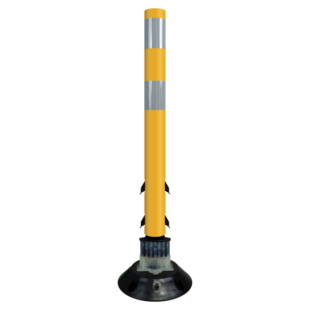FlexStake 750 Series Surface Mount Traffic Delineator - Yellow Tubular Post with Reflective Sheeting Options - Crowd Control Warehouse