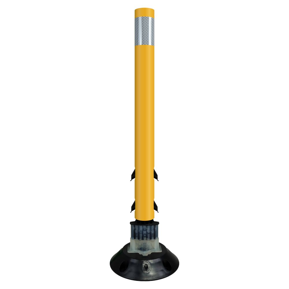 FlexStake 750 Series Surface Mount Traffic Delineator - Yellow Tubular Post with Reflective Sheeting Options - Crowd Control Warehouse