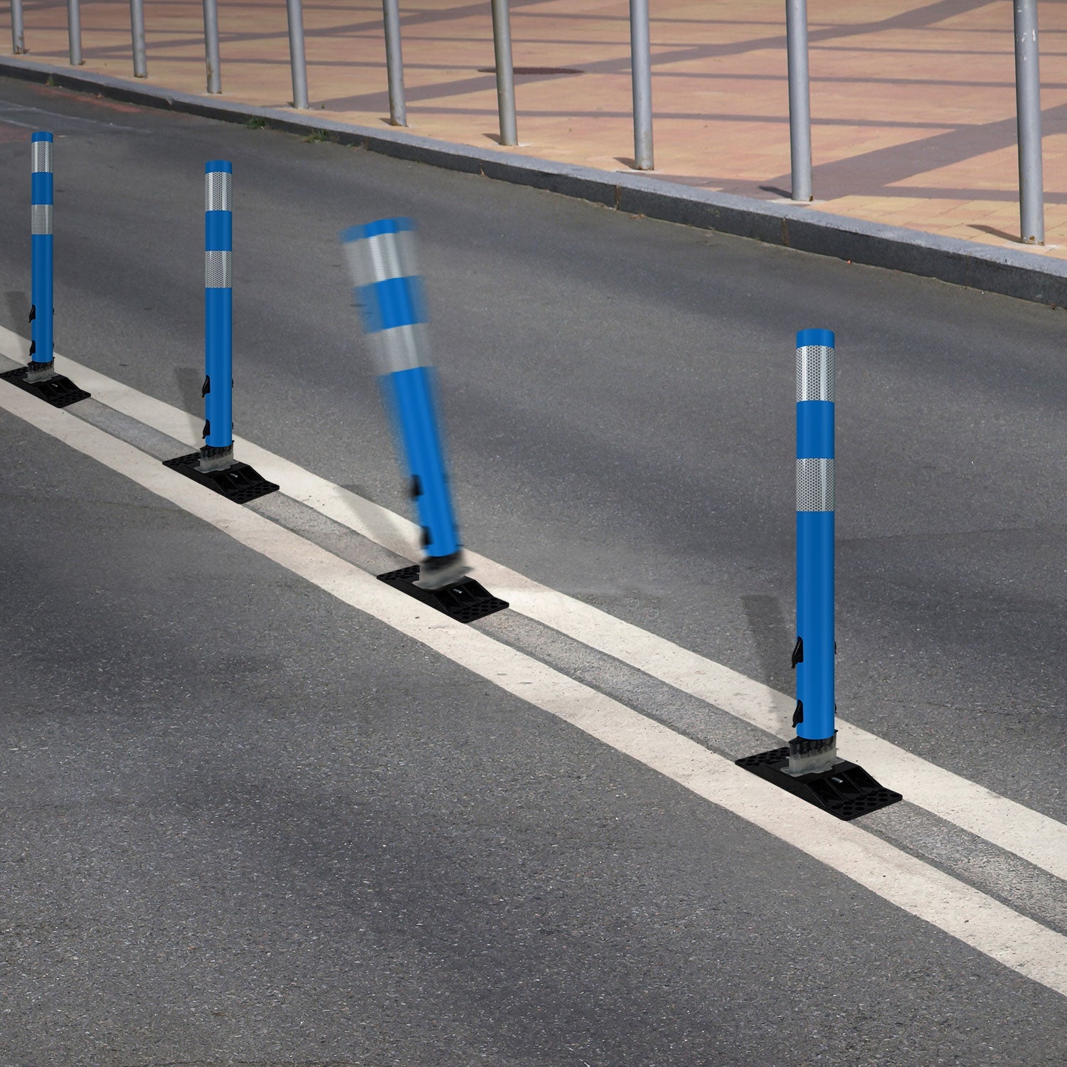 FlexStake Center Line Surface Mount Base Traffic Delineator - Blue Tubular Post with Reflective Options - Crowd Control Warehouse