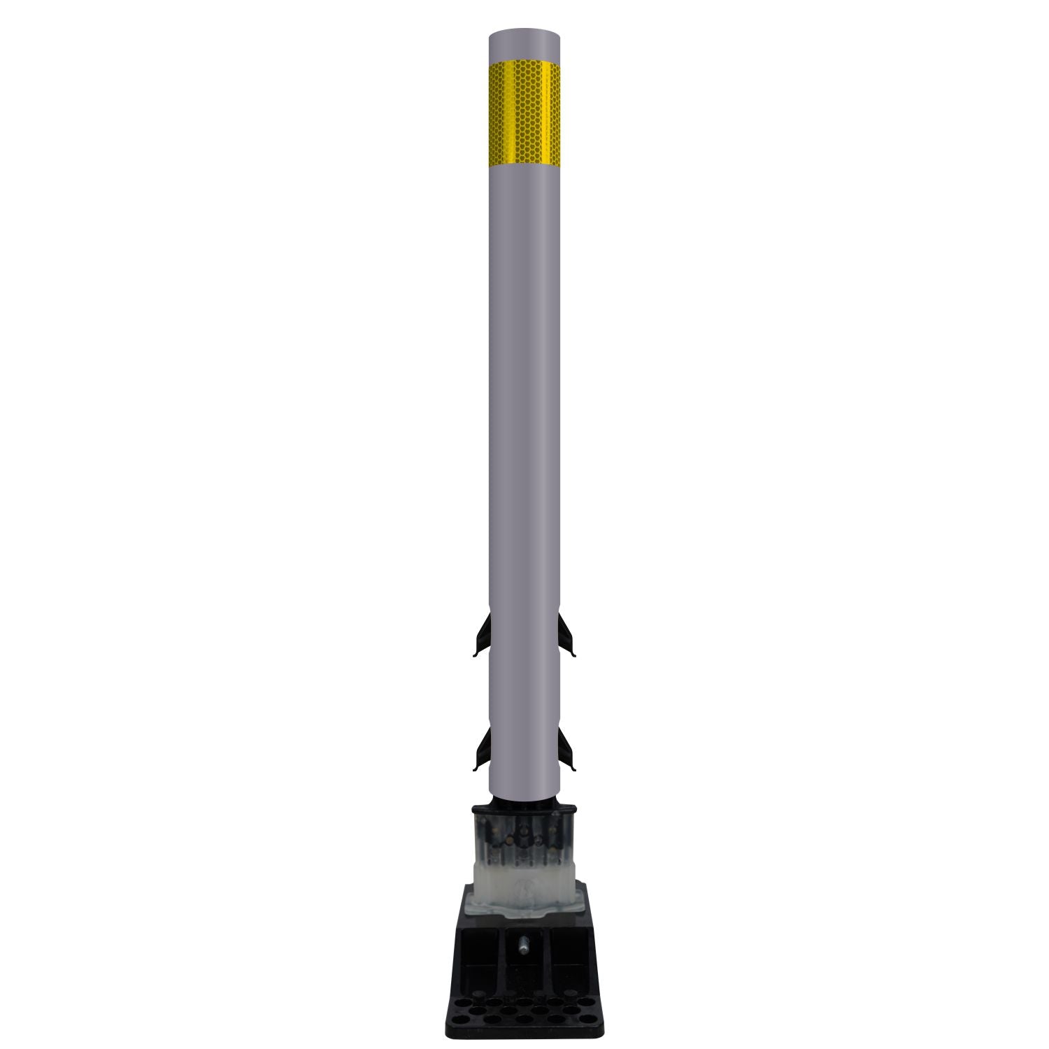 FlexStake Center Line Surface Mount Base Traffic Delineator - Gray Tubular Post with Reflective Options - Crowd Control Warehouse
