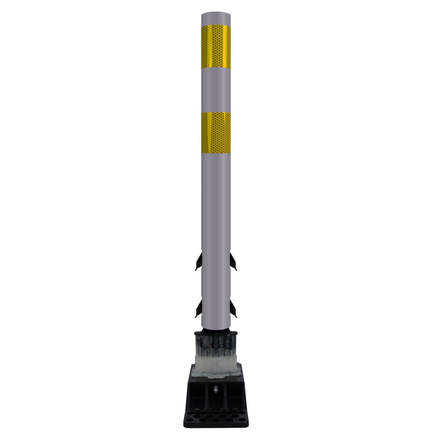 FlexStake Center Line Surface Mount Base Traffic Delineator - Gray Tubular Post with Reflective Options - Crowd Control Warehouse