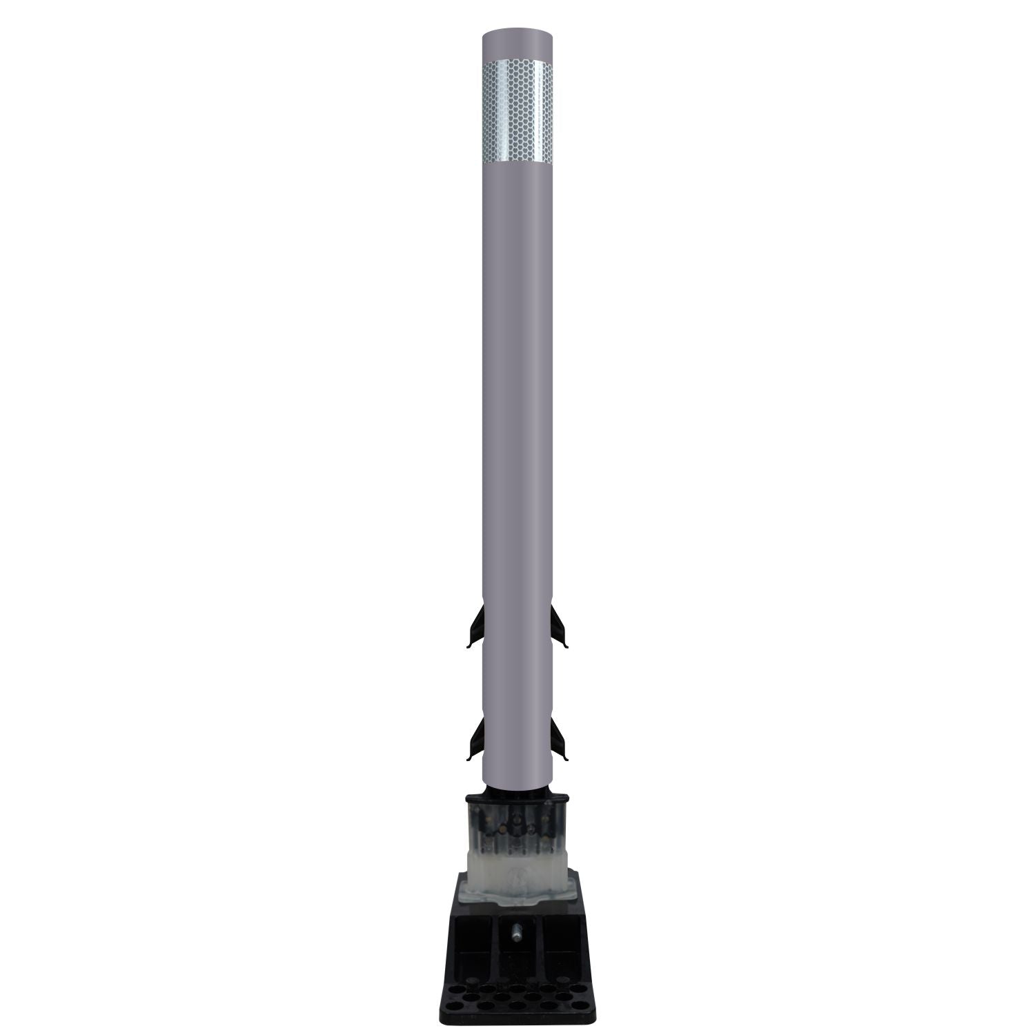 FlexStake Center Line Surface Mount Base Traffic Delineator - Gray Tubular Post with Reflective Options - Crowd Control Warehouse