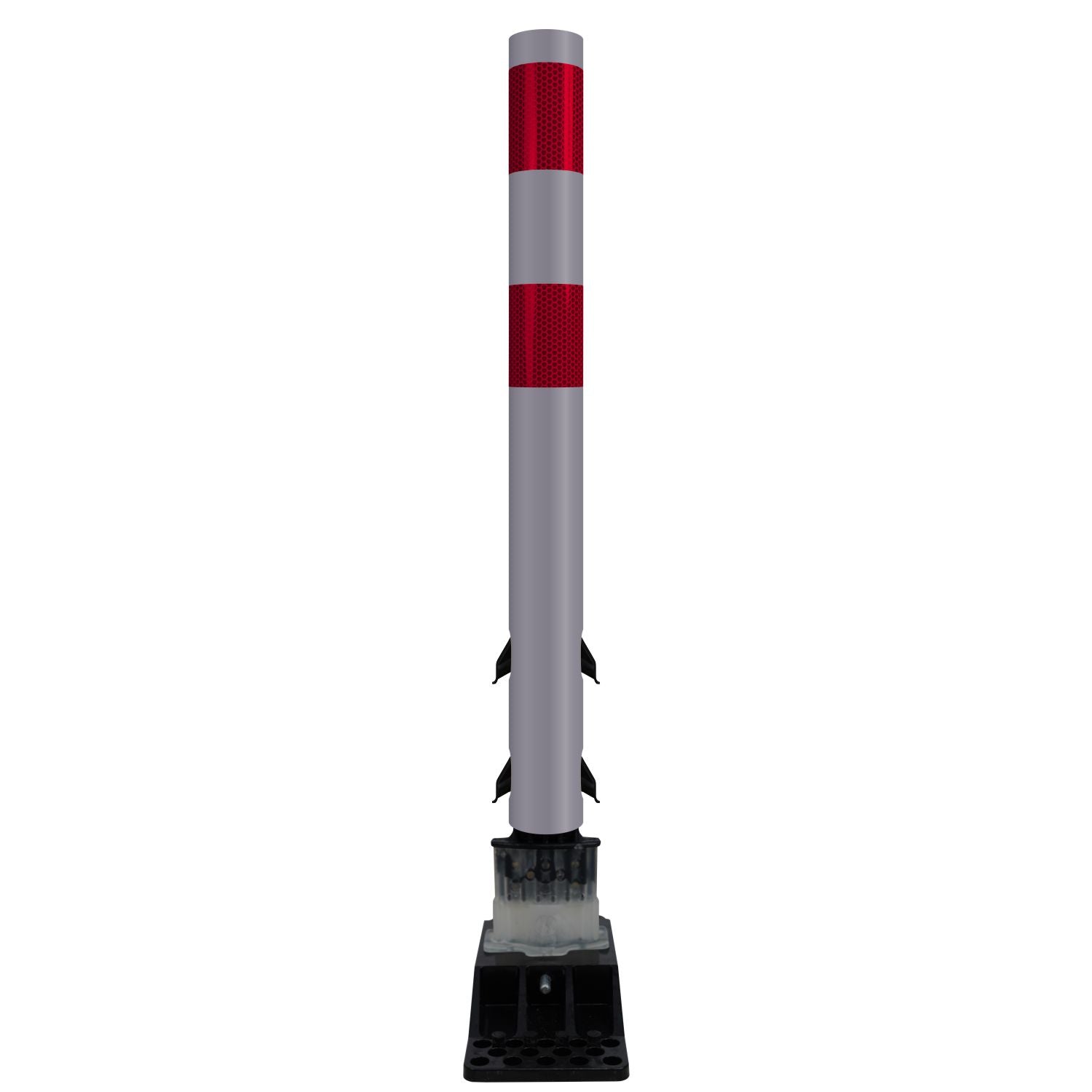 FlexStake Center Line Surface Mount Base Traffic Delineator - Gray Tubular Post with Reflective Options - Crowd Control Warehouse