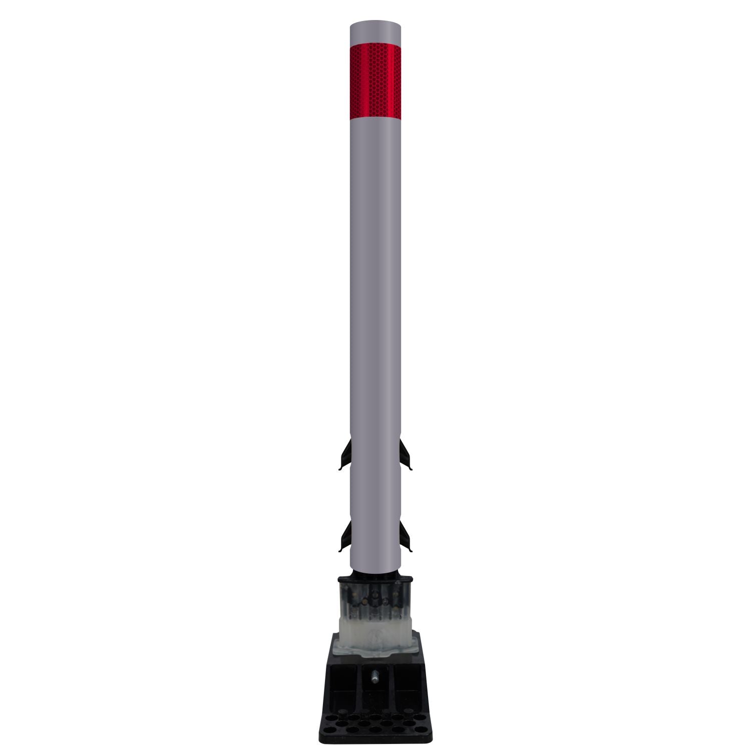 FlexStake Center Line Surface Mount Base Traffic Delineator - Gray Tubular Post with Reflective Options - Crowd Control Warehouse
