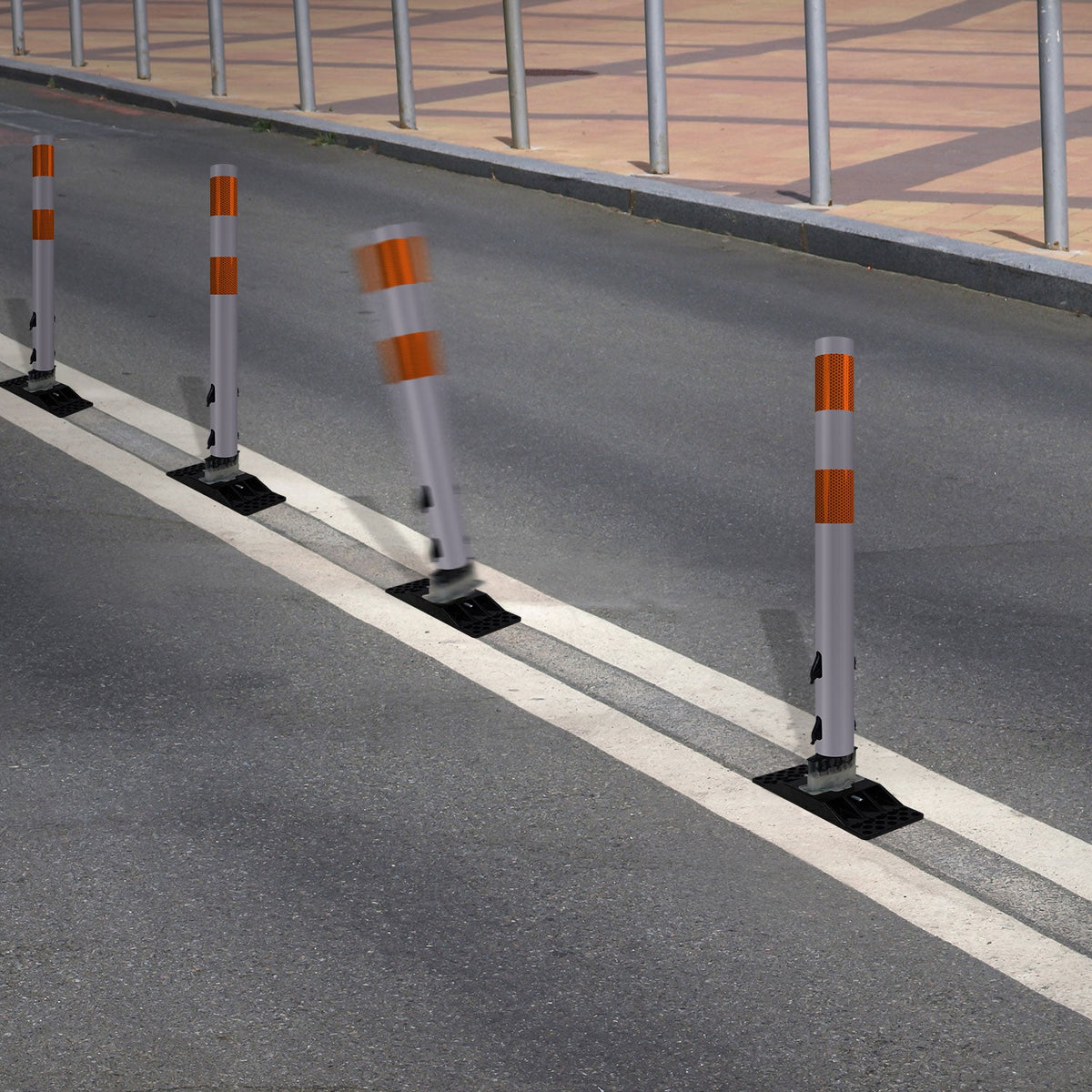 FlexStake Center Line Surface Mount Base Traffic Delineator - Gray Tubular Post with Reflective Options - Crowd Control Warehouse