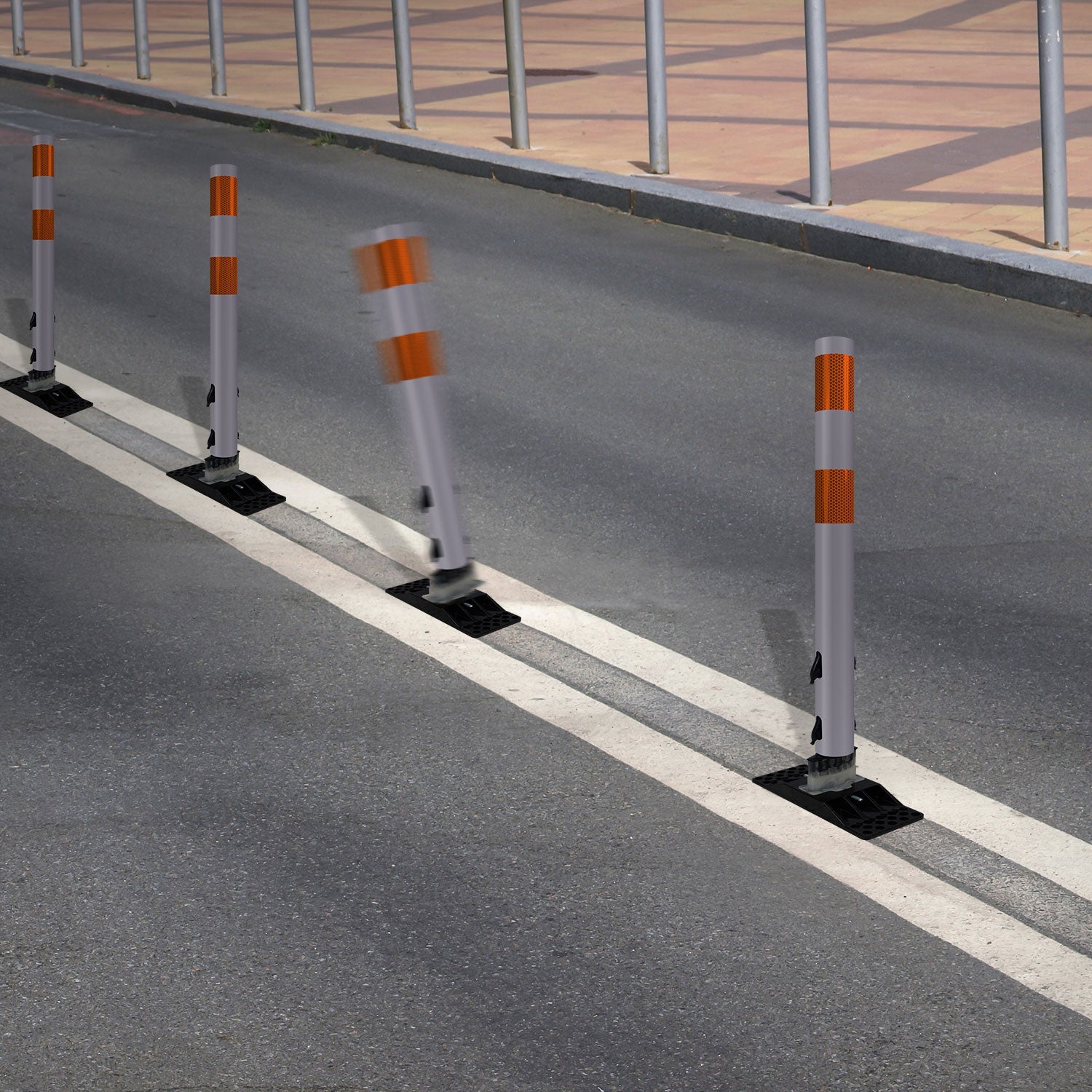 FlexStake Center Line Surface Mount Base Traffic Delineator - Gray Tubular Post with Reflective Options - Crowd Control Warehouse