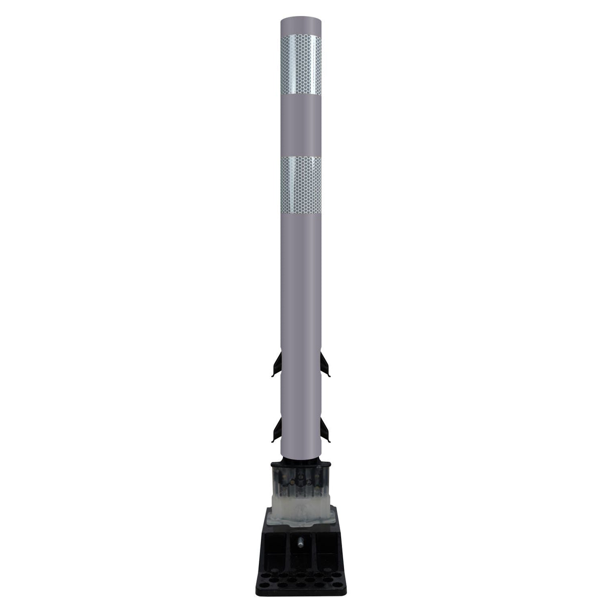 FlexStake Center Line Surface Mount Base Traffic Delineator - Gray Tubular Post with Reflective Options - Crowd Control Warehouse