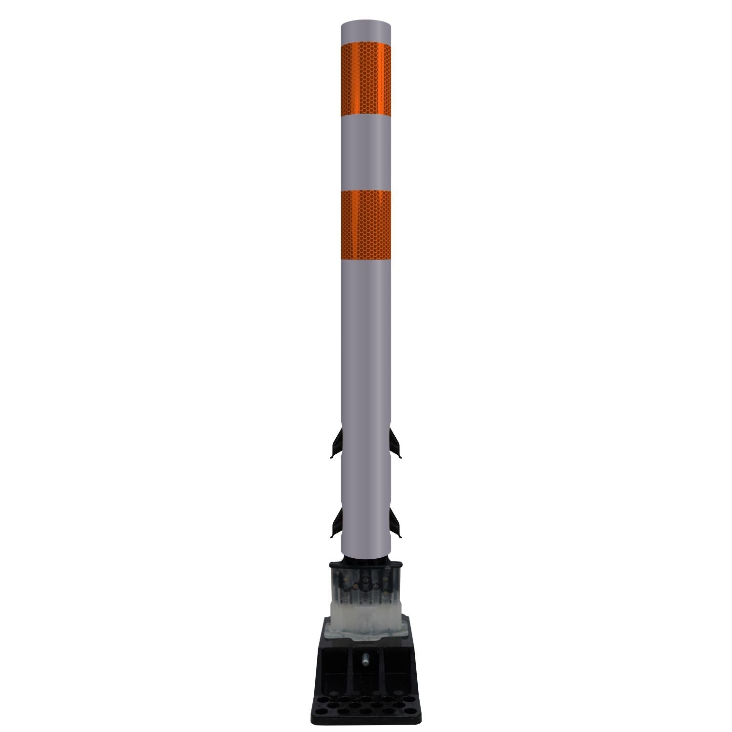 FlexStake Center Line Surface Mount Base Traffic Delineator - Gray Tubular Post with Reflective Options - Crowd Control Warehouse