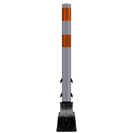 FlexStake Center Line Surface Mount Base Traffic Delineator - Gray Tubular Post with Reflective Options - Crowd Control Warehouse