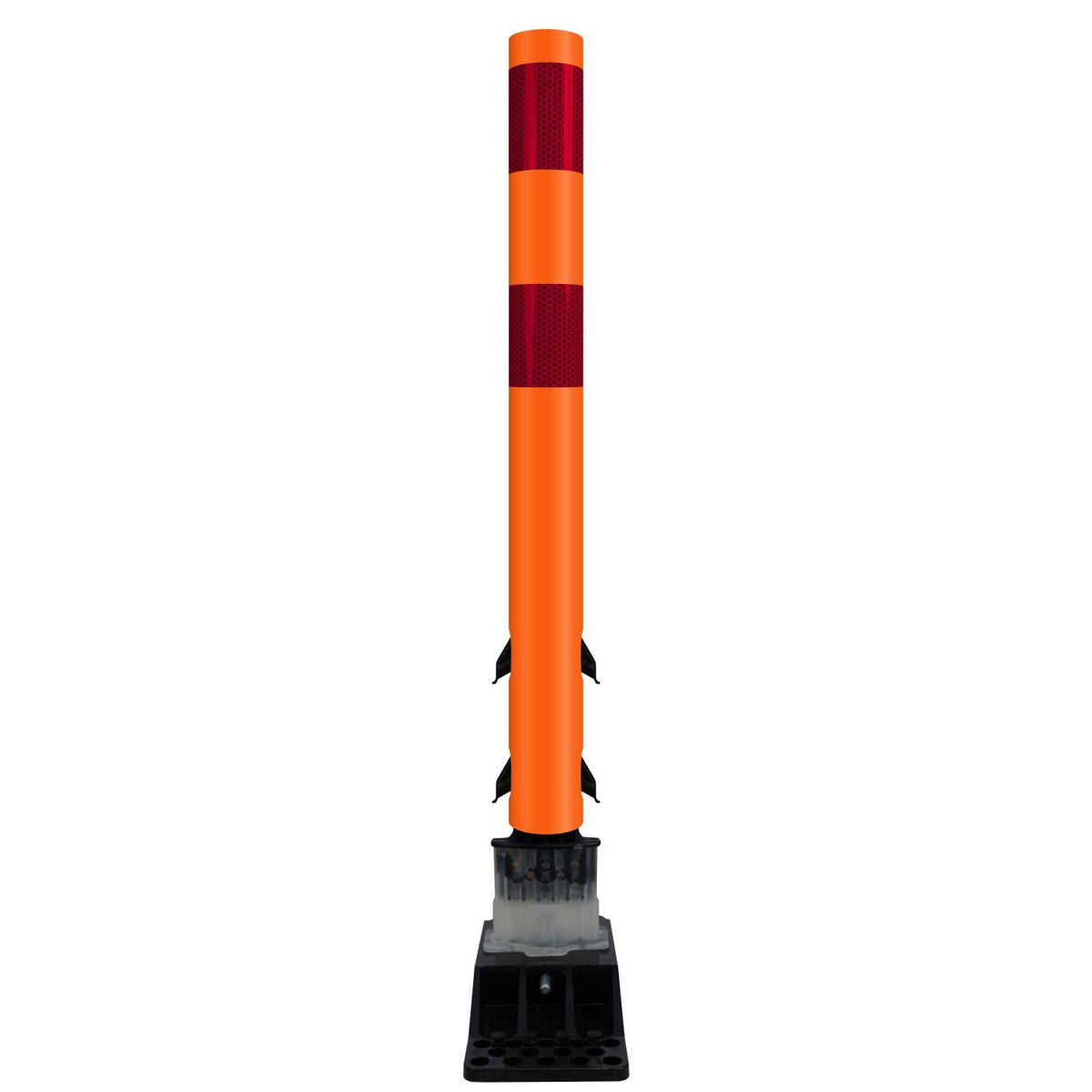 FlexStake Center Line Surface Mount Base Traffic Delineator - Orange Tubular Post with Reflective Options - Crowd Control Warehouse