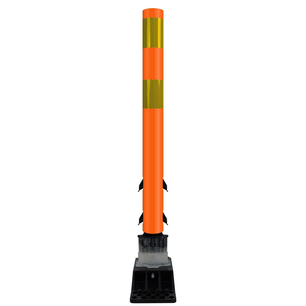 FlexStake Center Line Surface Mount Base Traffic Delineator - Orange Tubular Post with Reflective Options - Crowd Control Warehouse