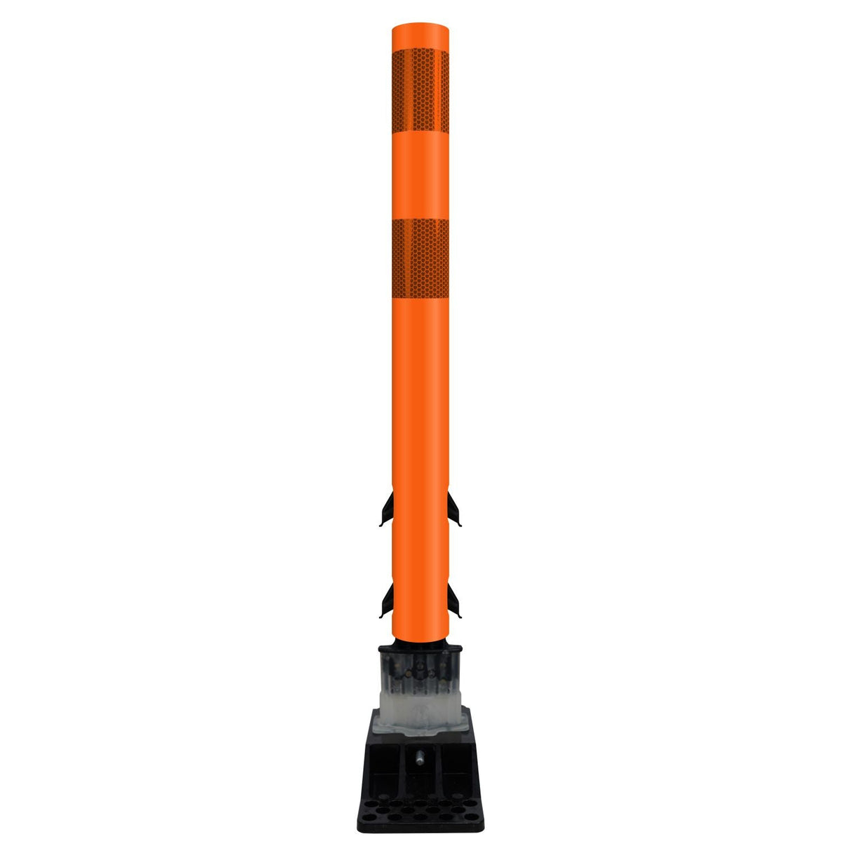 FlexStake Center Line Surface Mount Base Traffic Delineator - Orange Tubular Post with Reflective Options - Crowd Control Warehouse