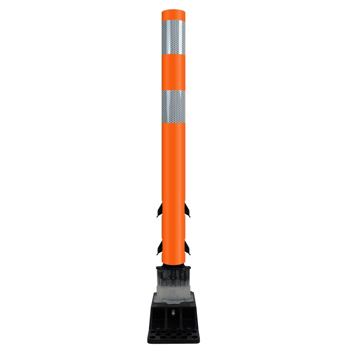 FlexStake Center Line Surface Mount Base Traffic Delineator - Orange Tubular Post with Reflective Options - Crowd Control Warehouse