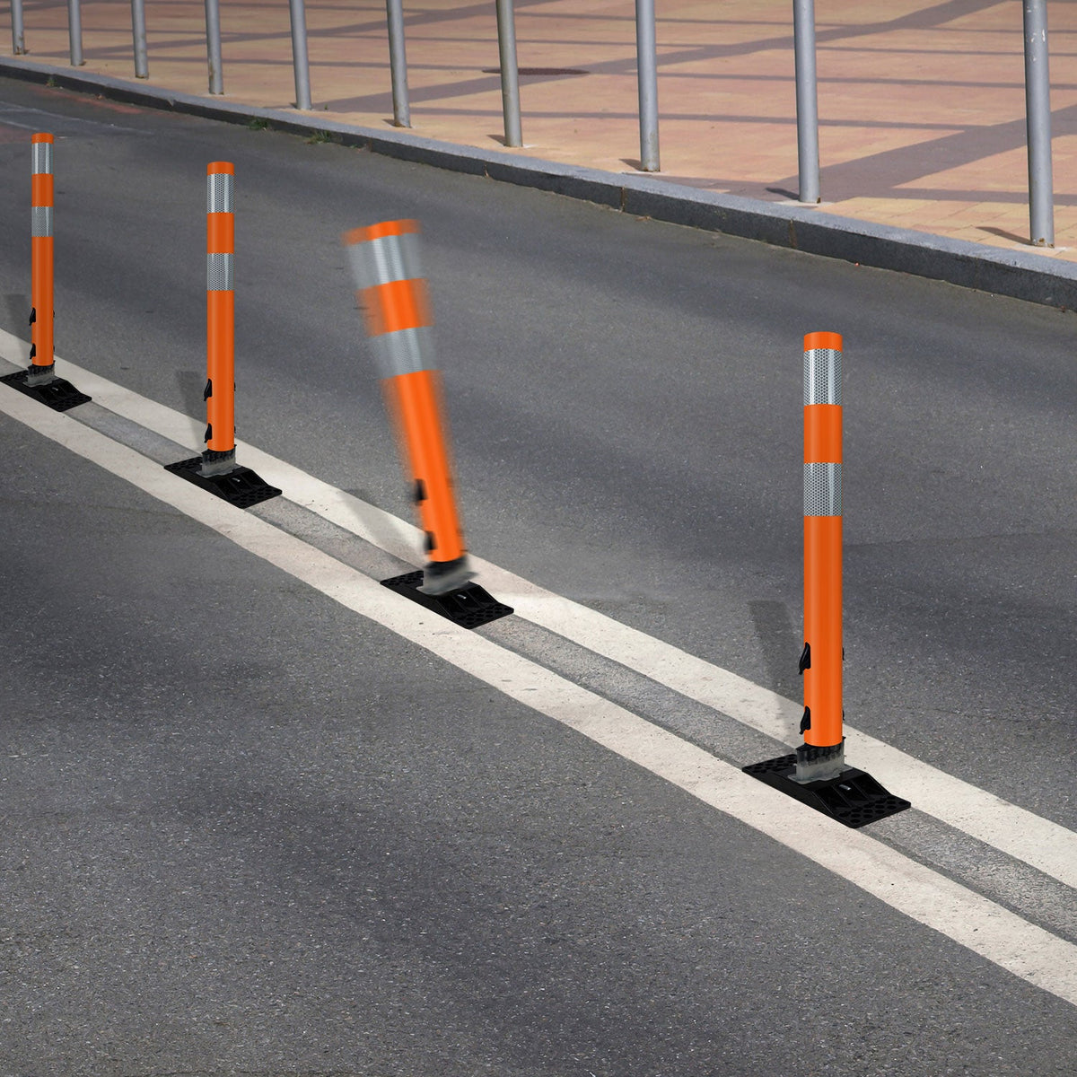 FlexStake Center Line Surface Mount Base Traffic Delineator - Orange Tubular Post with Reflective Options - Crowd Control Warehouse