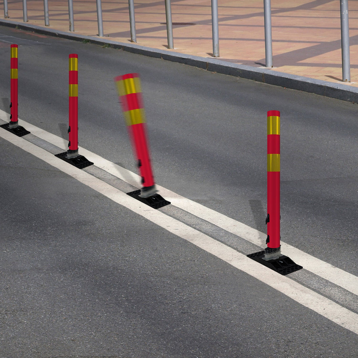 FlexStake Center Line Surface Mount Base Traffic Delineator - Red Tubular Post with Reflective Options - Crowd Control Warehouse