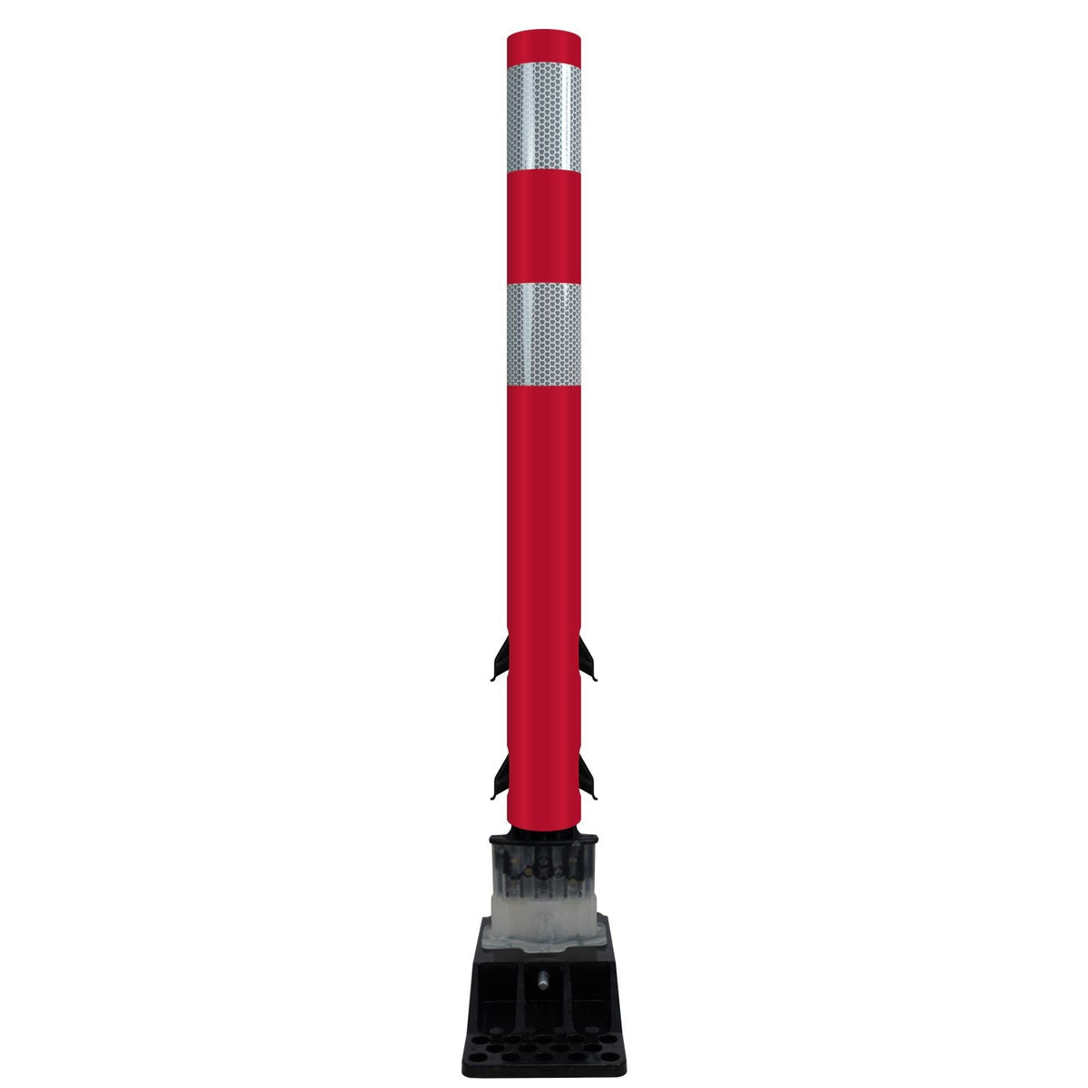 FlexStake Center Line Surface Mount Base Traffic Delineator - Red Tubular Post with Reflective Options - Crowd Control Warehouse