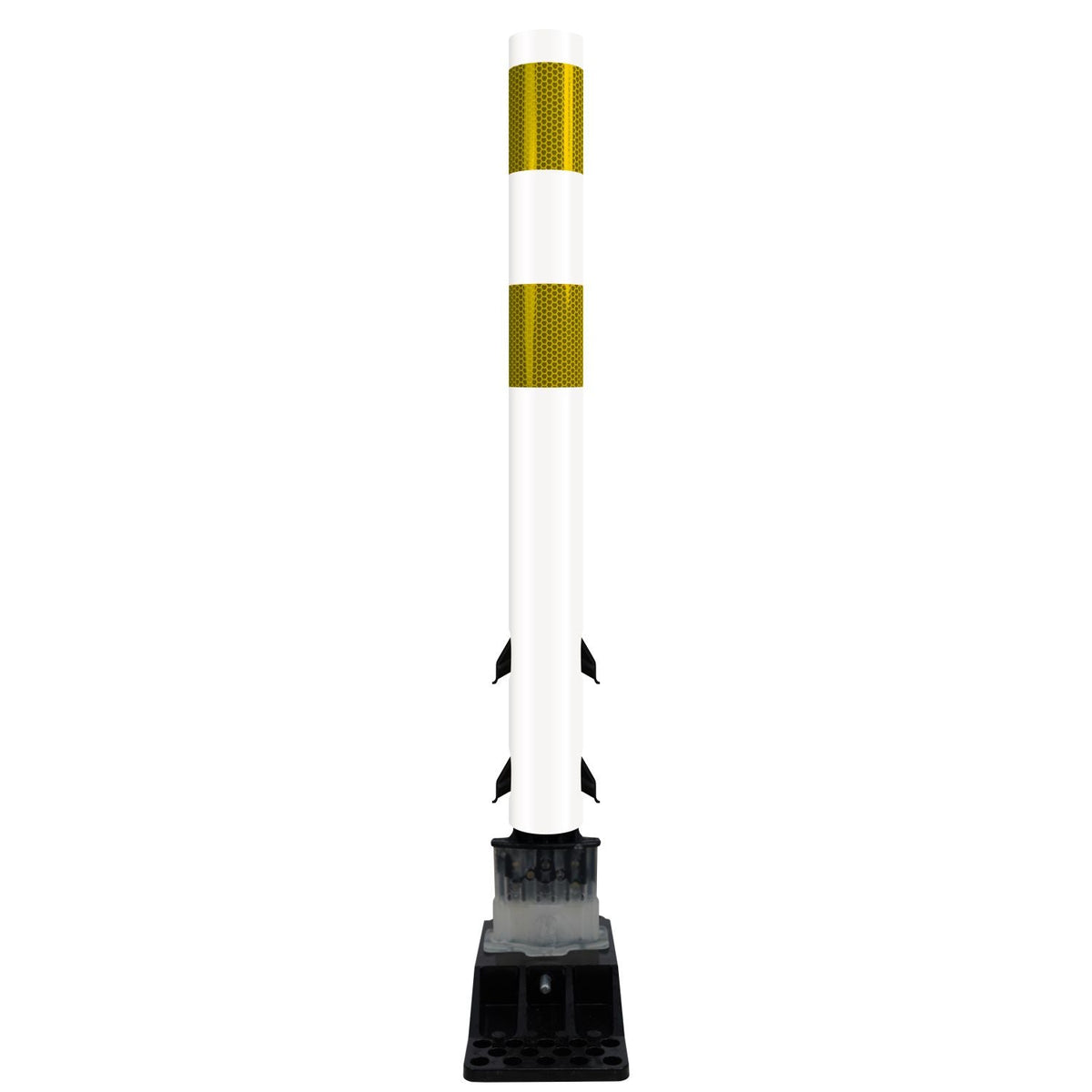 FlexStake Center Line Surface Mount Base Traffic Delineator - White Tubular Post with Reflective Options - Crowd Control Warehouse