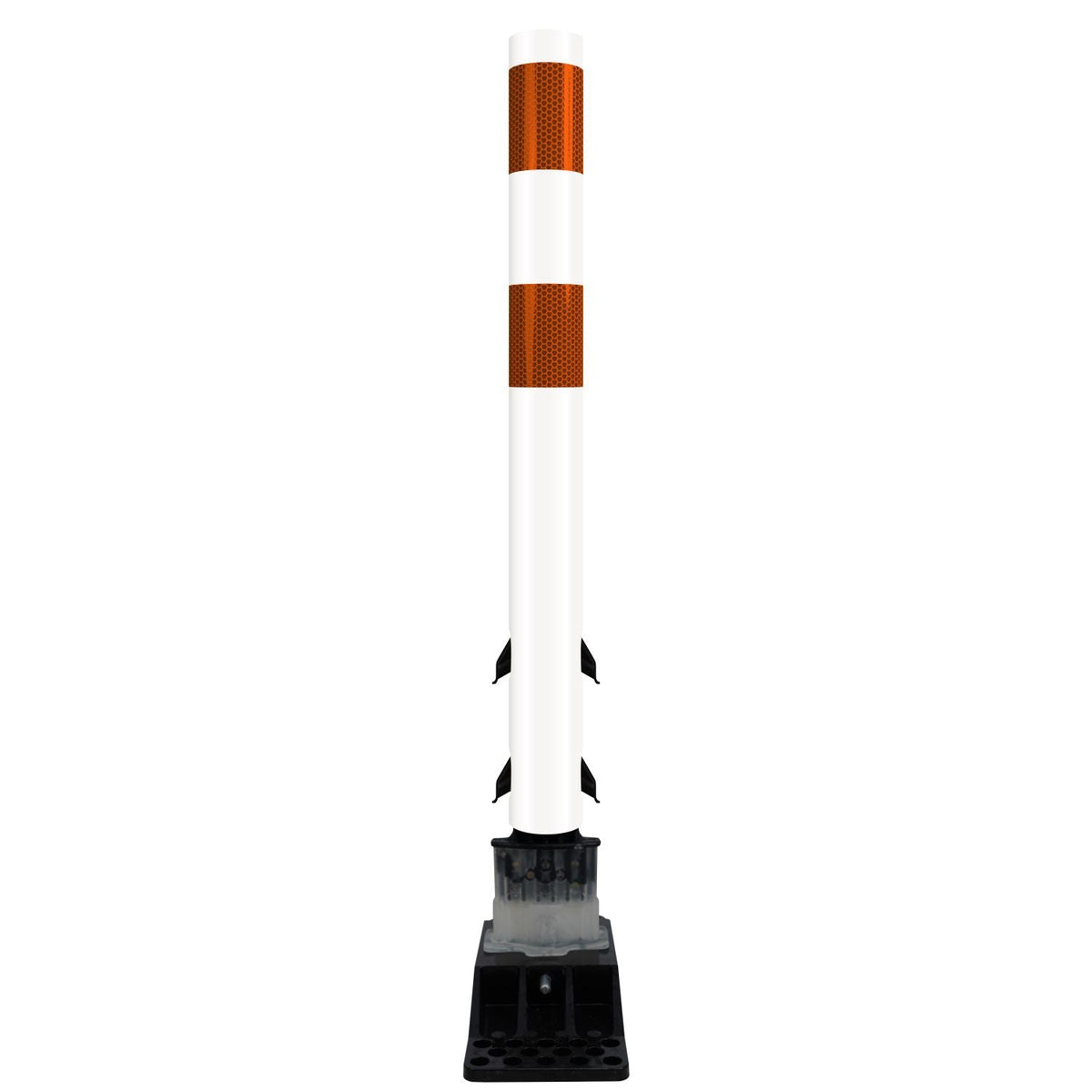 FlexStake Center Line Surface Mount Base Traffic Delineator - White Tubular Post with Reflective Options - Crowd Control Warehouse